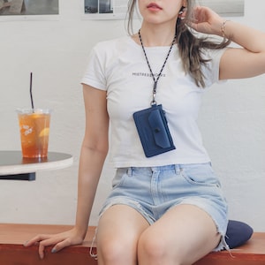 Cartera con cordón y porta credencial - Negro, Cuero PU, Monedero, Tarjetero imagen 4