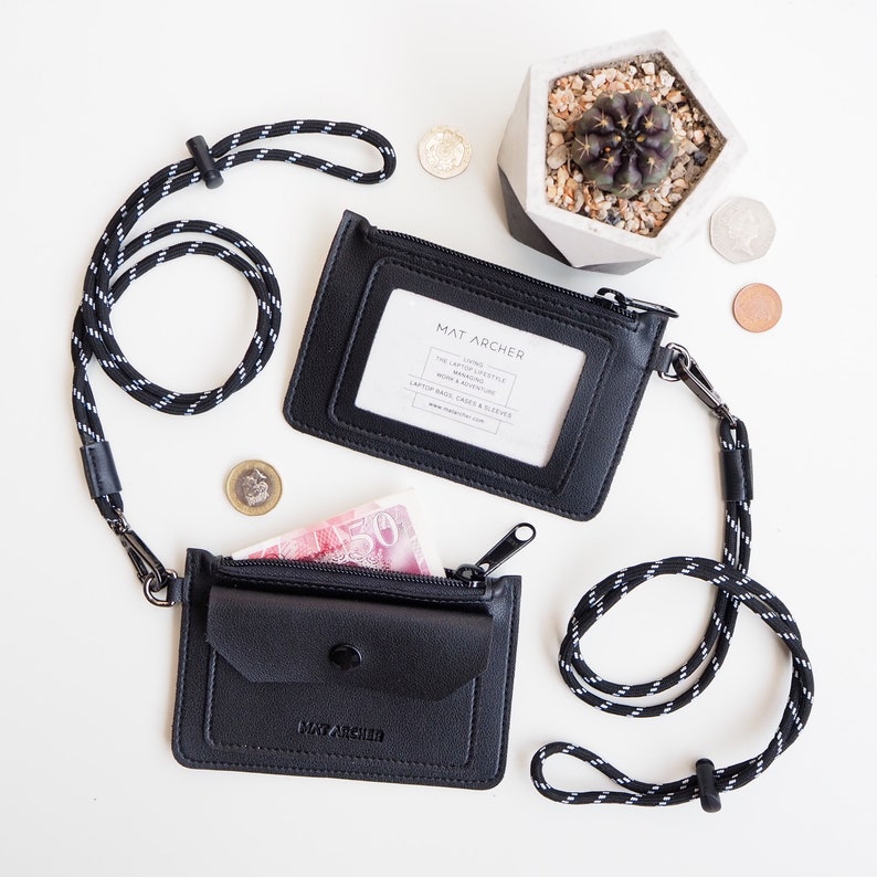 Cartera con cordón y porta credencial - Negro, Cuero PU, Monedero, Tarjetero imagen 5