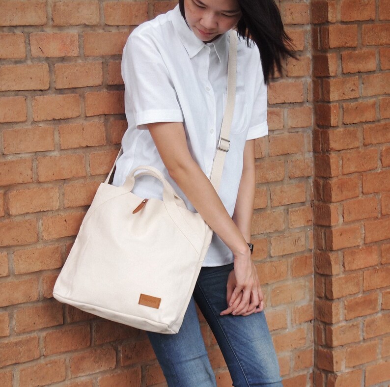 MONO collection WHITE Bag with Strap Cotton Canvas Pocket | Etsy