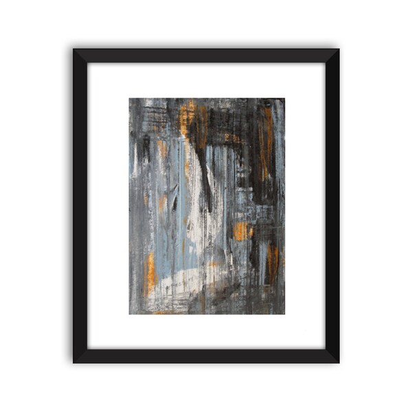 Original Acrylic Abstract 9" x 12"  Painting, Contemporary Fine Art, Gray, Light Blue, Gold, Black, Modern Wall Art