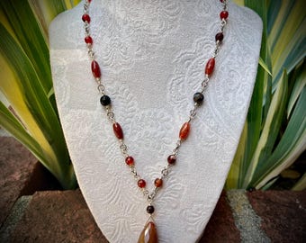 Orange Agate Crystal Necklace: Handmade Silverfill Chain, Metaphysical Jewelry