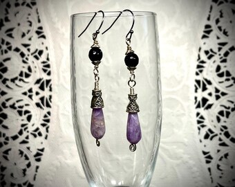Amethyst Drop Earrings: Gothic Gemstone Dangle Earrings