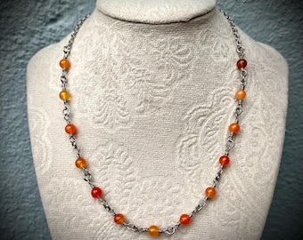 Karneol-Halskette mit allen Edelstahlketten und Komponenten, handgemachte Kette, Rosenkranz Kette, natürlicher und echter Karneol Edelstein