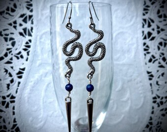 Lapis Lazuli Snake Earrings: Goth Punk Spike Serpent Jewelry