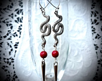 Red Coral Snake Earrings: Goth Punk Alloy Spikes, Surgical Steel
