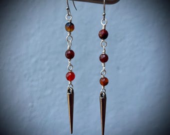 Orange Agate Spike Earrings: Hypoallergenic Gothic Jewelry