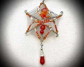 Agate Spider Web Necklace: Hand Wired Silverfill Goth Jewelry