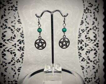 Malachite Pentacle Earrings: Hypoallergenic Witchcraft Jewelry