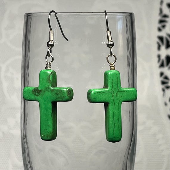 Green cross earrings best sale