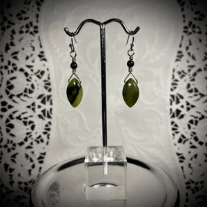 Oval Jade & Hematite Earrings: Hypoallergenic Green Gemstone Jewelry