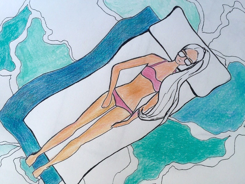 Adult coloring book page girl sunbathing in pool by Diane Bronstein image 3