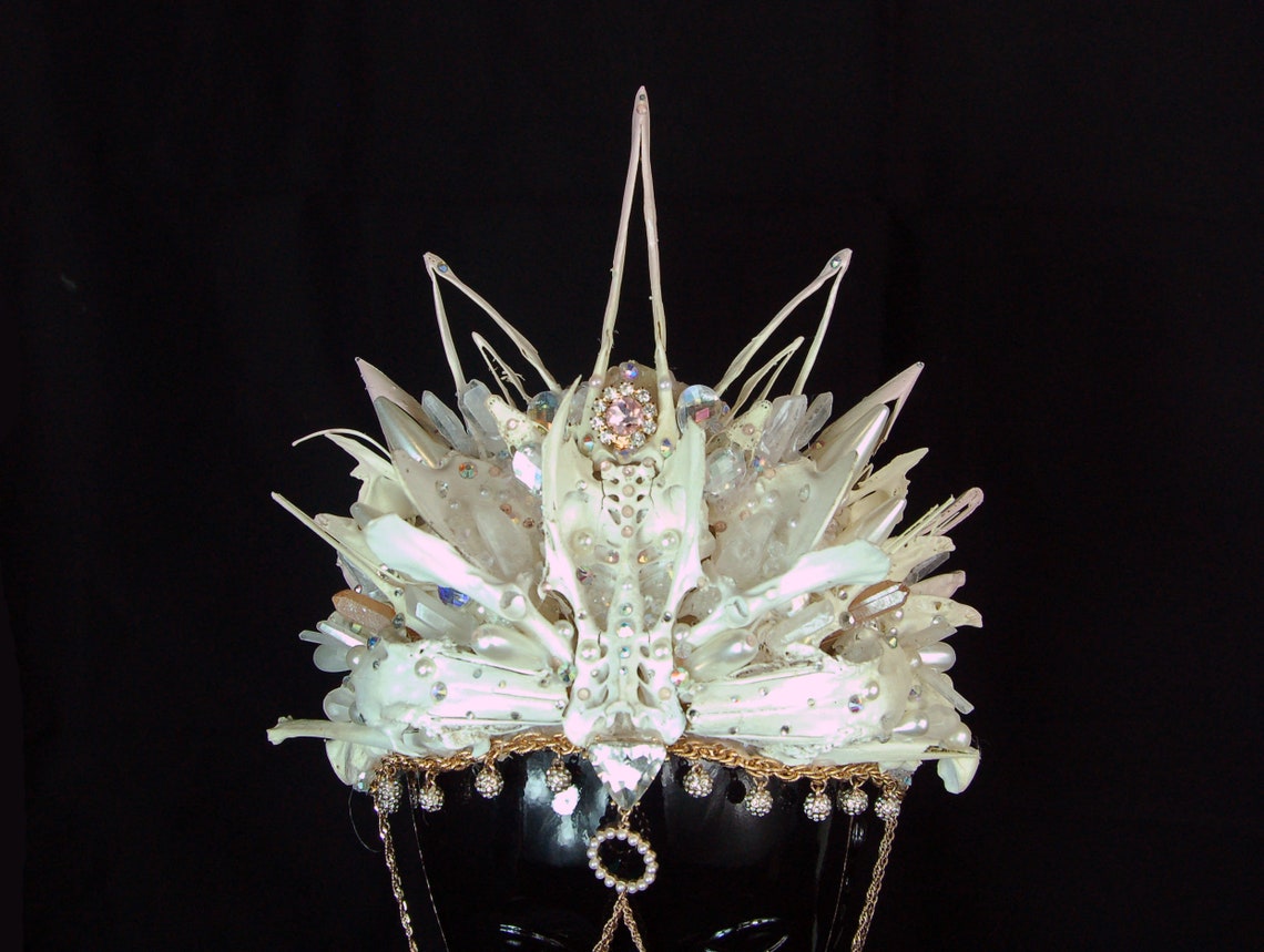 White Princess Real Bone Head Crown With Pearls and Glass Etsy