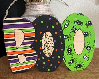 Handmade Wood Boo Letters: Halloween Shelf Sitter Decor