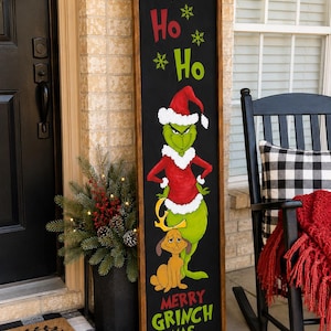 Hand Painted Grinch Christmas Porch Sign, Merry Grinchmas Whoville Decor