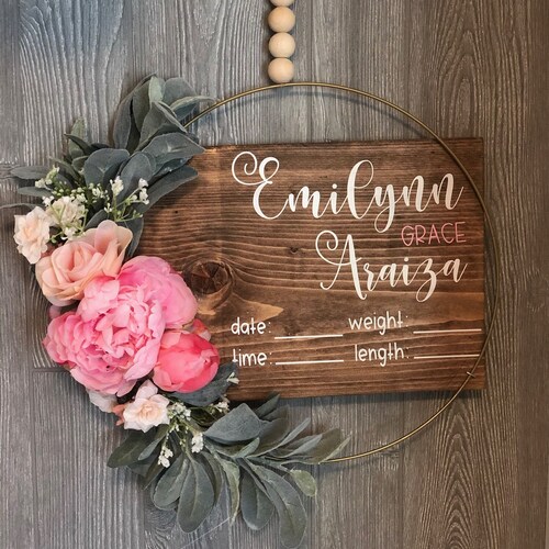 Hospital Door Hanger Girl Birth Announcement Sign Floral Etsy