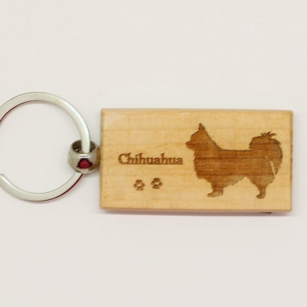 Long Coat Chihuahua Wood Keychain - Customizable