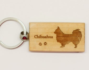 Long Coat Chihuahua Wood Keychain - Customizable