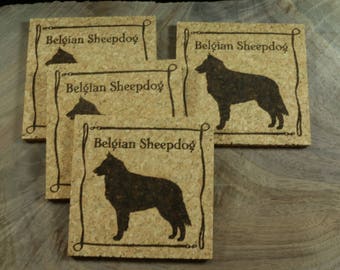 Belgian Sheepdog Cork Coaster Set - Thick Laser Engraved Cork