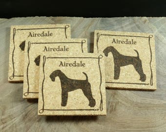 Airedale Terrier Cork Coaster Set - Thick Laser Engraved Cork