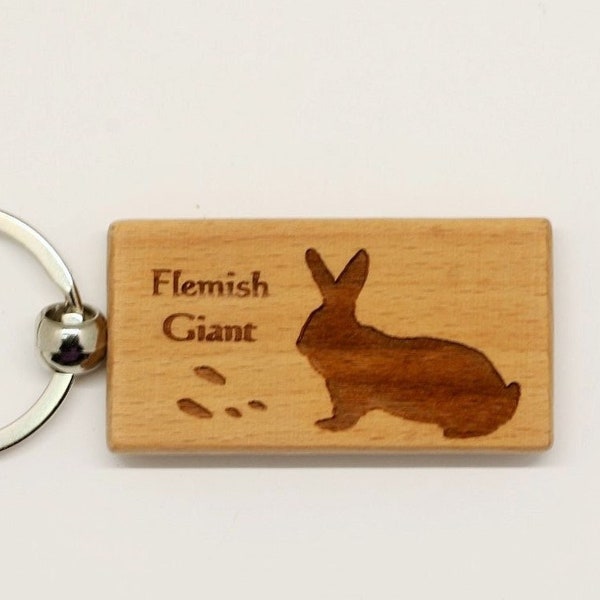 Flemish Giant Rabbit Wood Keychain - Customizable