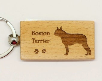 Boston Terrier Wood Keychain - Customizable