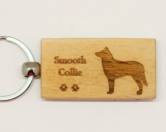 Smooth Collie Wood Keychain - Customizable