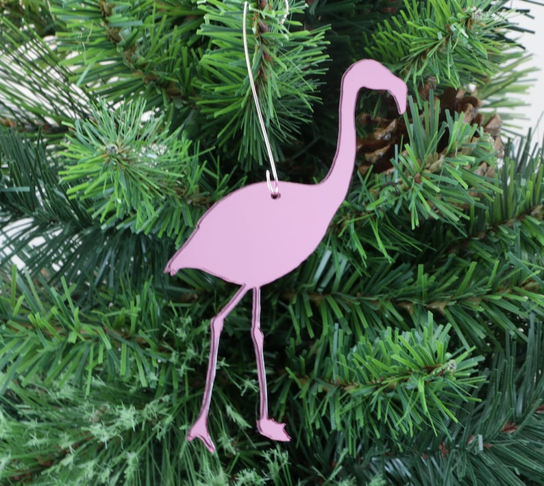 Design 2 Pink Flamingo Ornament Pink Mirror Acrylic Customizable with Name