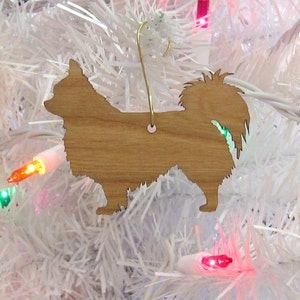 Long Coat Chihuahua Ornament in Wood or Mirror Acrylic Customizable with Name