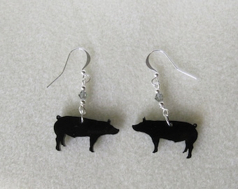 Original Design Black Pig Earrings with Swarovski Crystal