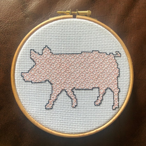 PDF Cross Stitch Blackwork  Pattern - Pig Silhouette