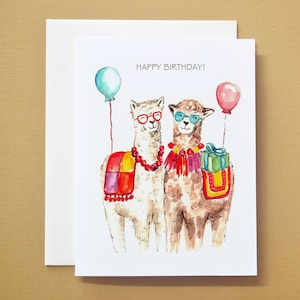 Alpaca-Llama Happy Birthday Watercolor Card