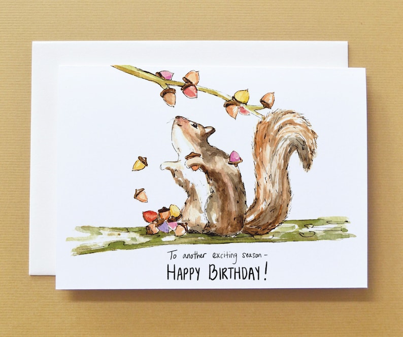 Alles Gute zum Geburtstag Eichhörnchen Aquarell Karte | Etsy