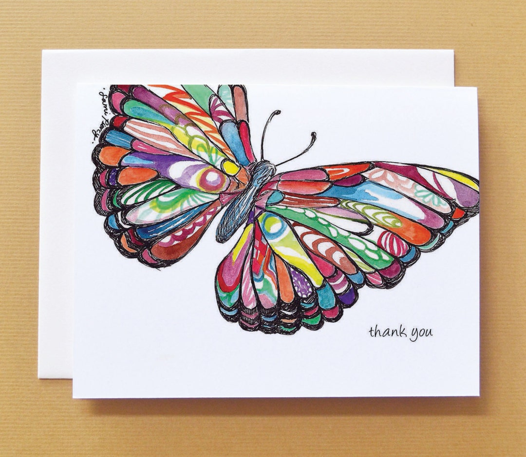 Thank You Card Butterfly Watercolor - Etsy