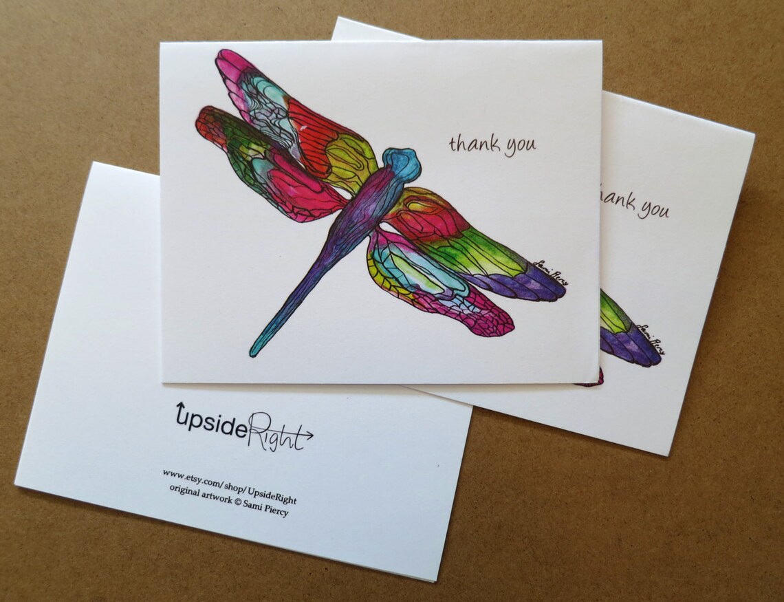 Thank You Dragonfly Watercolor Card - Etsy