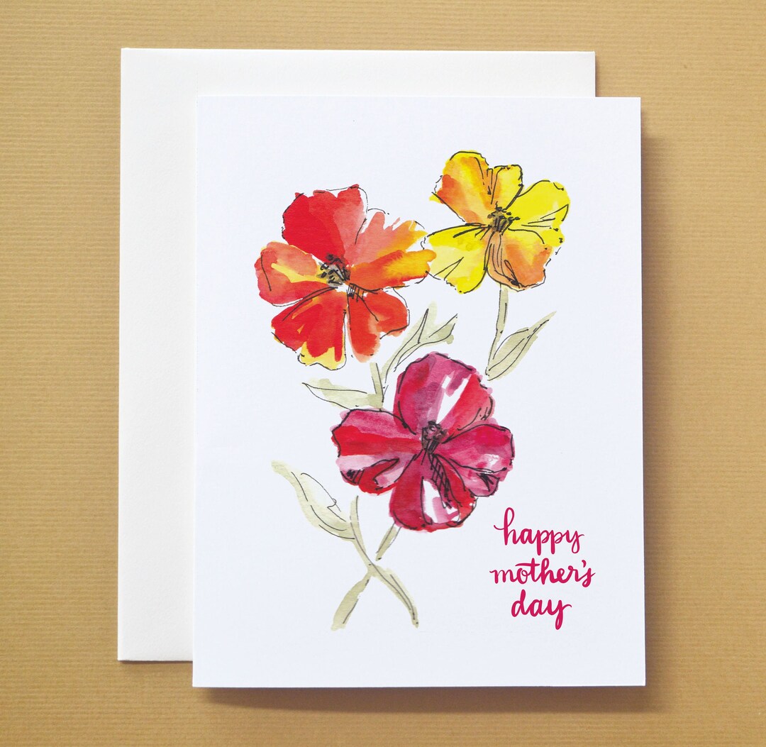 Floral Mother's Day Card Watercolor Poppies Colorful - Etsy