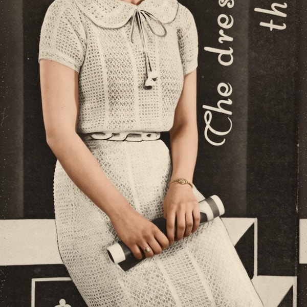 Vintage CROCHET PATTERN Womens 1935 Dress Size 16 PDF Digital download