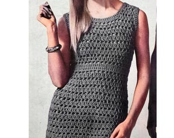 CROCHET PATTERN The Mesh Dress Vintage Peek-a-Boo by Spinnerin 1970s PDF Instant Download