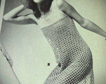 CROCHET PATTERN Vintage Beach Cover-up Dress. Womens Instructions for sizes 8-10 and 12-14. PDF digital download.