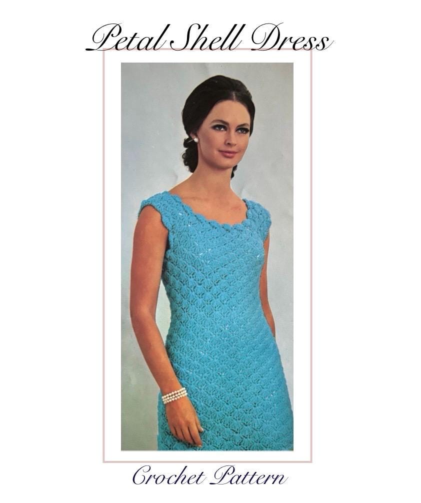 Vintage 1960s Crochet Womens Petal-Shell Dress Pattern~Sm-Md-Lg~PDF Digital Download