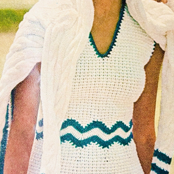 CROCHET PATTERN Vintage Tennis Dress Crochet Pattern Instructions for sizes sm-med-lg 1975 Retro Dress only! PDF Instant Download