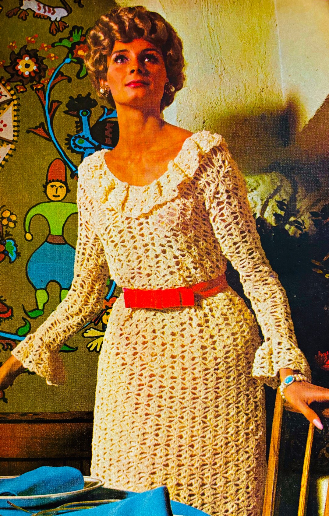 CROCHET PATTERN Vintage Ruffled Dress Pattern Women s 1970s