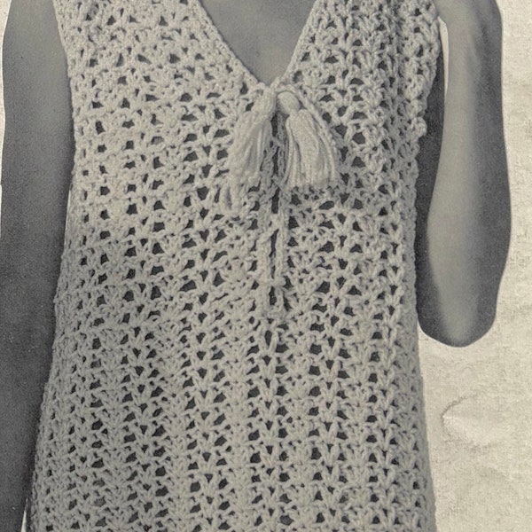 CROCHET PATTERN Vintage Shell Dress Pattern small with changes for medium and large Retro 1970 groovy peek-a-boo PDF Instant download