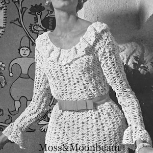 CROCHET PATTERN Vintage Ruffled Dress Pattern Women s 1970s