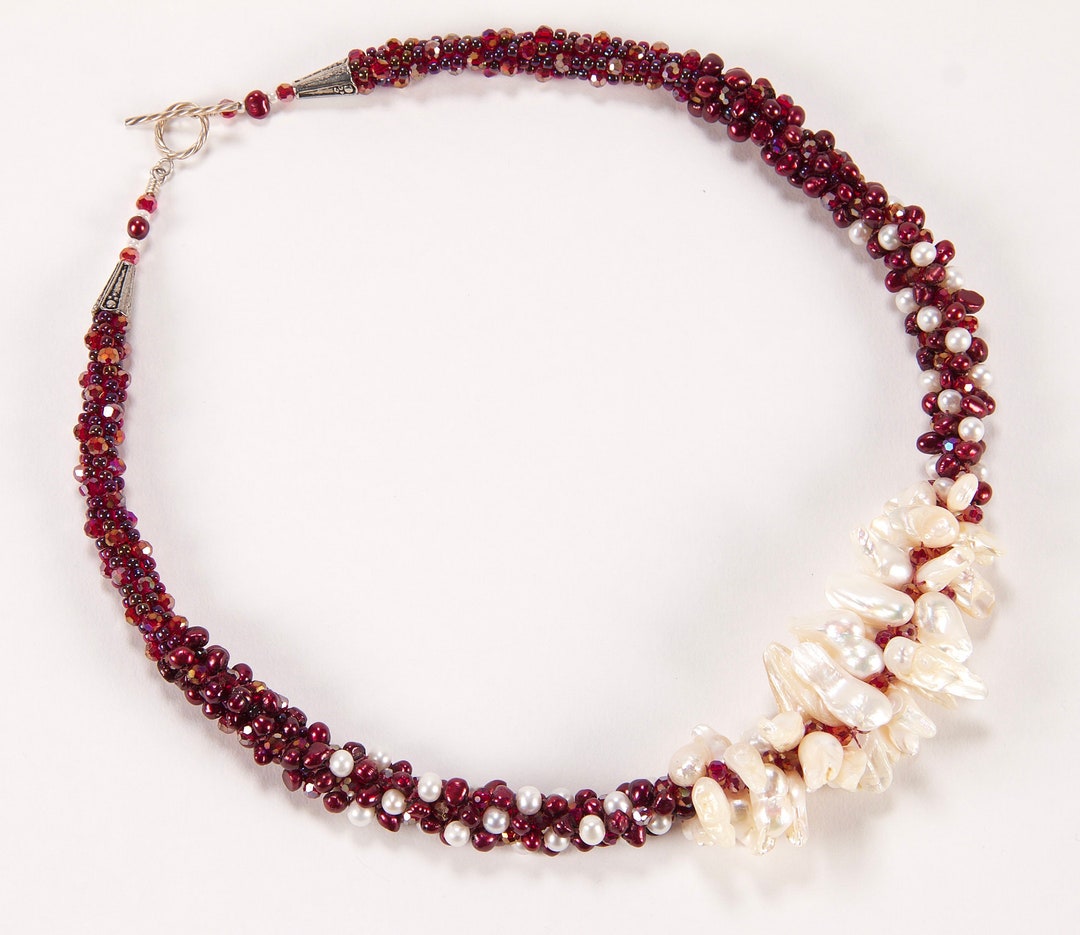 Red Pearl and Crystal Kumihimo Necklace Red Necklace Statement Necklace ...