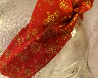 Red Gold Christmas Wired Fifties Twisty Headband