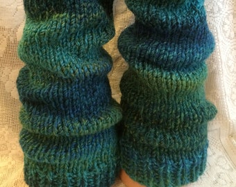 PRE-ORDER - Sea Green Hand-Knitted Chunky Leg Warmers, Green Blue Turquoise