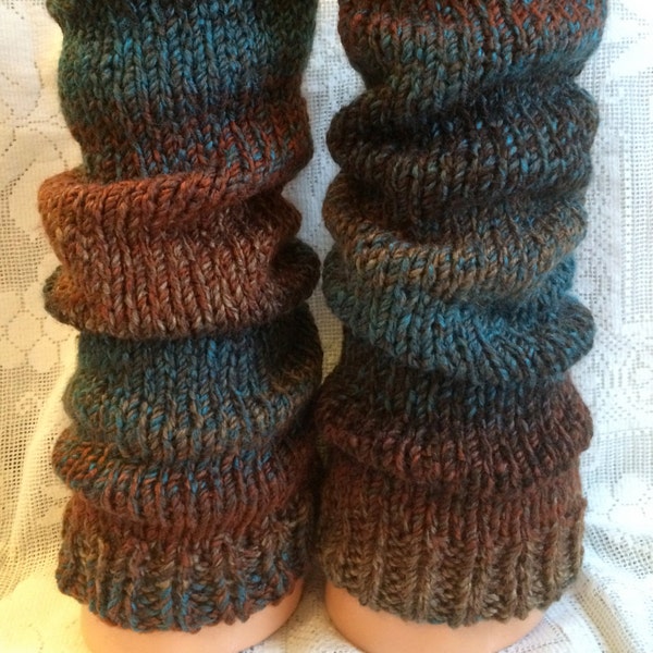 PRE-ORDER Earth Hand-Knitted Chunky Leg Warmers, Brown Blue Turquoise