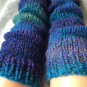 PRE-ORDER - Petrol Hand-Knitted Chunky Leg Warmers, Blue Green Purple Violet Turquoise