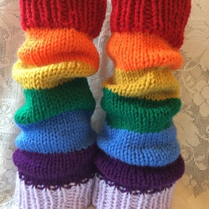 PRE-ORDER - Rainbow Hand-Knitted Chunky Leg Warmers, Pride