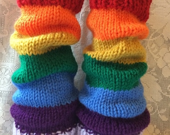 PRE-ORDER - Rainbow Hand-Knitted Chunky Leg Warmers, Pride